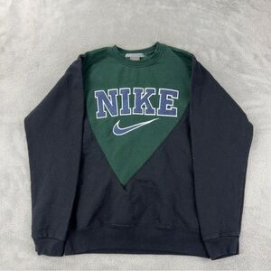Nike Rework Men Sz Medium Green/Black Fleece Lined Crewneck Long Sleeve Sweater
